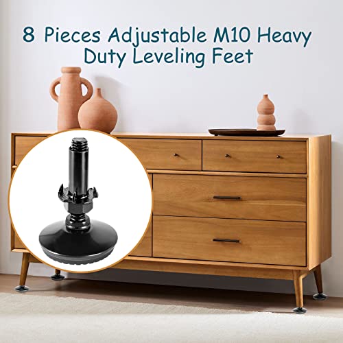 Zernmiarder M10 Adjustable Leveling Feet with 4-Pronged T Nut, Rubber Leg Levelers Heavy Duty Furniture Levelers with 2" Thread Length for Cabinet Table Chair Raiser - Black, 8Pcs - color: Black, size: M10 x 50mm