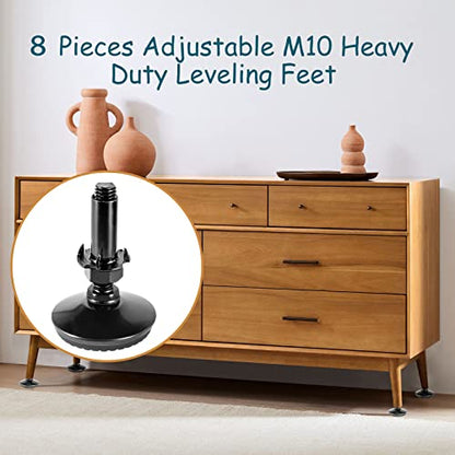Zernmiarder M10 Adjustable Leveling Feet with 4-Pronged T Nut, Rubber Leg Levelers Heavy Duty Furniture Levelers with 2" Thread Length for Cabinet Table Chair Raiser - Black, 8Pcs - color: Black, size: M10 x 50mm