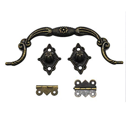 Antique Jewelry Box Lock Latch Hasp Hinges Handle Corner Protectors Kit for DIY Bronze Tone 2 Sets 24Pcs