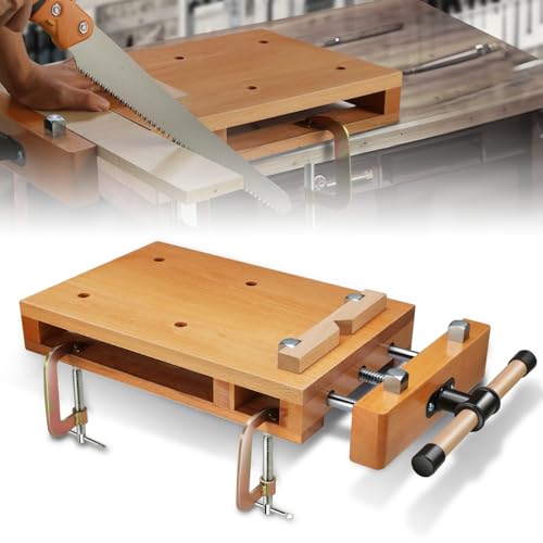 Auto Dynasty Portable Workbench - Beech Woodworking Bench Vise, 18.5" x 11.1" x 2.75" with 4 Metal Bench Dogs and G-Type Fixing Clips for Garage Workshop