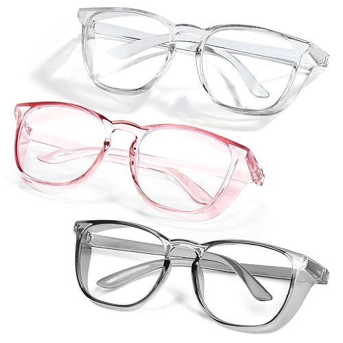 Stylish Safety Glasses Goggles for Women Girls Anti-fog Glasses Protective Eyewear Clear Glasses - color: Clear+grey+pink