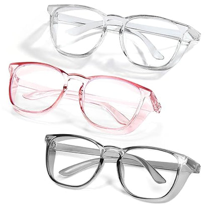 Stylish Safety Glasses Goggles for Women Girls Anti-fog Glasses Protective Eyewear Clear Glasses - color: Clear+grey+pink