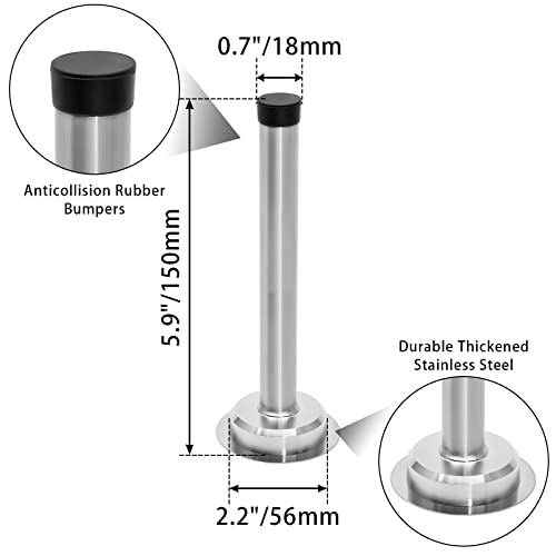 1pc 6 Inch Door Stops, Self Adhesive Long Door Stopper, Stainless Steel Sound Dampening Door Stop, Wall Mount Screw Doorstop with Rubber Bumper (Silver) - size: 6 Inch-Silver