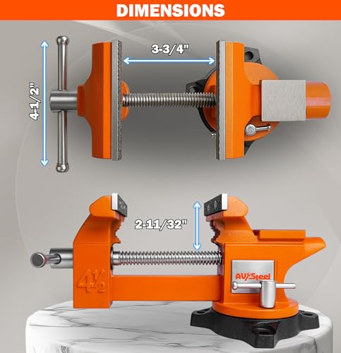 AV Steel 4-1/2" Bench Vise with 240° Flexible Swivel Locking Base and Anvil, High-Strength Multi-Purpose Workbench Vise Heavy-Duty, Cast Iron Workbench for Woodworking, Drilling, Pipe Cutting
