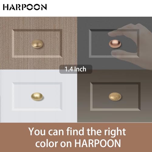 HARPOON Cabinet Hardware Knobs Round Furniture Mushroom Knob - 1.4 Inch 10 Pack Antique Brass - color: Antique Brass