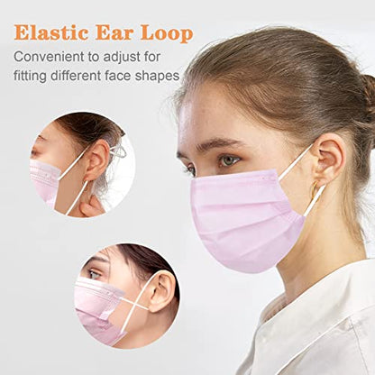 Wecolor 120 Pack Disposable Face Masks with Elastic Ear Loop, 3 Ply Breathable (Pink) - color: Pink, size: 1 Count (Pack of 120)