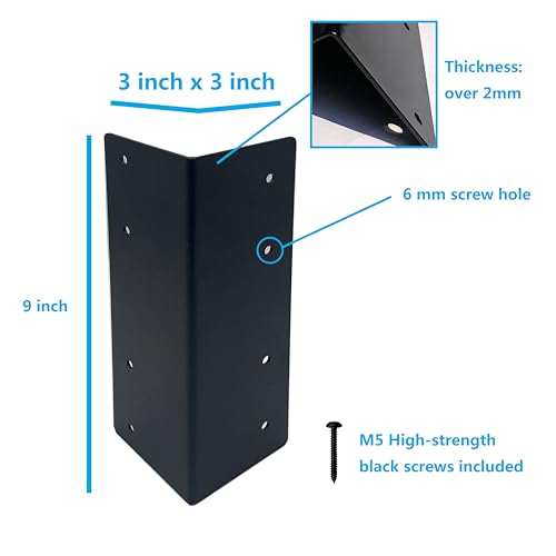 Hi Flame Garden Raised Bed Corner Brackets with Screws for Furniture Flower Vegetable Planter (9" Black, Set of 4)