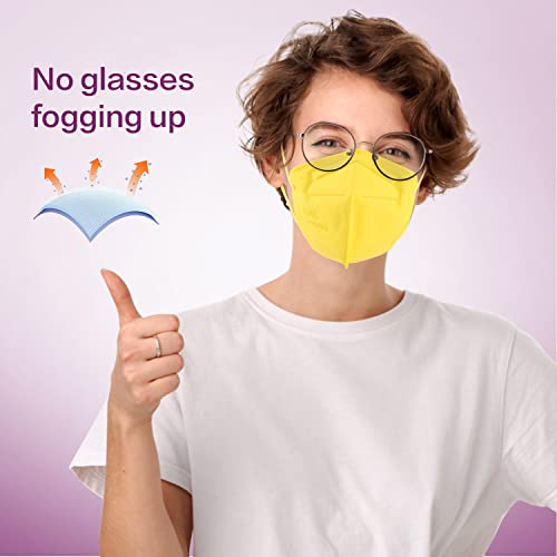 Miuphro KN95 Face Mask, 5-Layer Design Cup Dust Safety KN95 Masks 25 Pack, Yellow - color: Yellow