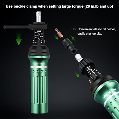 Torque Screwdriver 10-60 in.lb, Torque Screwdriver Set with 1/4" Elastic Bit Holder, 1/4" Bit Adapter, Flat, Hex, Torx and Philips Bits, Suitable for Gunsmithing, DIY, Bicycle Maintenance - size: 10-60 in-lb torque screwdriver set