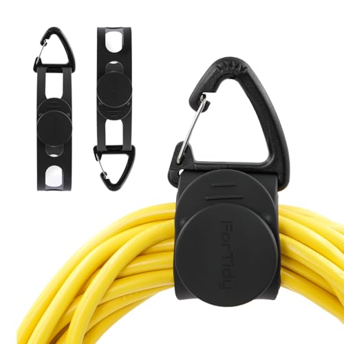 ForTidy Utility Extension Cord Storage Strap with Carabiner Clips, 15.75in Cable Ties for for Cable or Garden Hose Organization on Workshop, Garage, Garden, RV and Boat (Black, 2pcs)