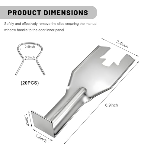 Sun Walker 76951 Window Handle Removal Tool with 20 Fixing Clips, 76980 Metal Car Door Panel Crank Retainer Clip Repair Tool Set, Window Crank Securing Clip Remover Kit for Most Vehicles