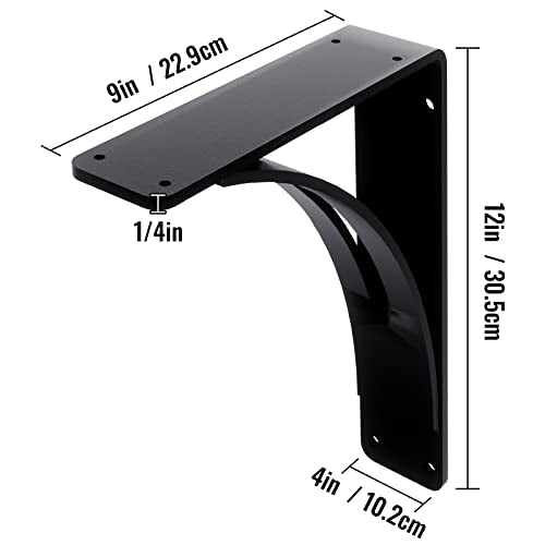 2Pcs Heavy Duty Shelf Brackets 9 x 12 x 4, Steel Brackets 450lbs Load Capacity, Triangle Support Mantel Brackets , DIY Metal Shelf Brackets Matte Black - size: 9 X 12 X 4"