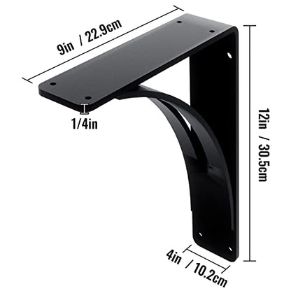 2Pcs Heavy Duty Shelf Brackets 9 x 12 x 4, Steel Brackets 450lbs Load Capacity, Triangle Support Mantel Brackets , DIY Metal Shelf Brackets Matte Black - size: 9 X 12 X 4"