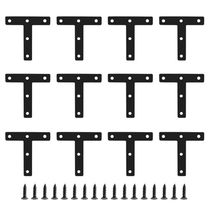 12 Pcs 3.15" x 3.15" T-Shape Flat Corner Brace Brackets, Mending Repair Plates Corner Brackets with Screws, Black - size: 3.15", style: T-Shape
