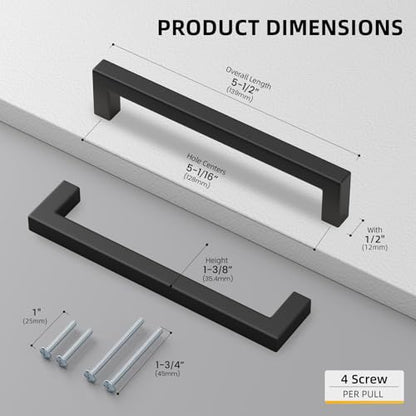 Goldenwarm Black Cabinet Pulls 5 Pack 5" Hole Center(128mm) Matte Black Cabinet Handles Stainless Steel Drawer Pulls Cabinet Hardware for Kitchen Bathroom Cupboard - color: Matte Black, size: 5 Inch Hole Center