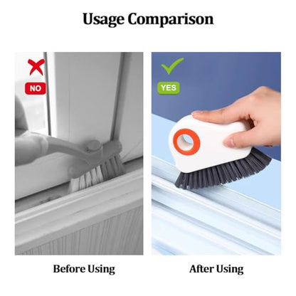 2 in 1 Car Groove Cleaning Brush, Multifunction Vehicle Crevice Cleaner with Hidden Scraper, Automotive Window Seal Sill Sliding Door Track Cleaning Brush, Universal Fit (Orange White) - color: Orange White
