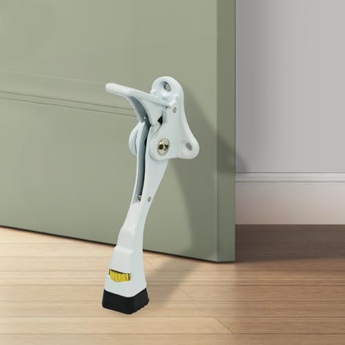 GoldPig Door Stoppers,1 Pack Kickdown Door Stop with One-Touch semi-Automatic White Door Stopper Adjustable Height and Rubber Tip 4 Inches, Heavy Duty Door Stops, Door Holder (White) - color: White, size: 1 Pack