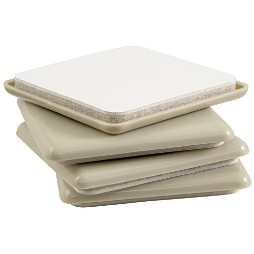 Super Sliders 2-1/2" Self-Stick Square Furniture Sliders for Carpet and Hard Surfaces, Anti-Slip Adhesive Furniture Moving Pads for Beds, Sofas, Dressers, Set of 4, Beige