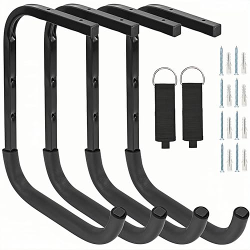 Overhead Garage Storage Rack, Heavy Duty Ceiling Storage Hooks Utility Hanger for Lumber Ladder Bike & Other Bulky Items (4)