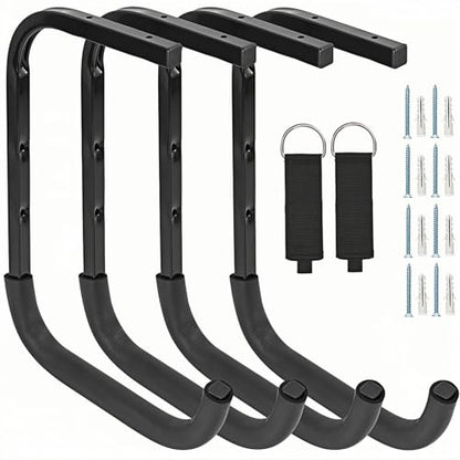 Overhead Garage Storage Rack, Heavy Duty Ceiling Storage Hooks Utility Hanger for Lumber Ladder Bike & Other Bulky Items (4)