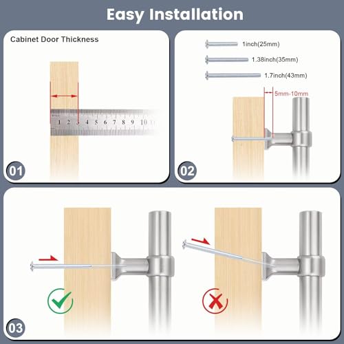 knobelite 5 Pack Hole Centers 5 inch Brushed Nickel Cabinet Handles Stainless Steel Kitchen Dresser Pulls with Zinc Alloy T Bar Drawer Pull Handle 7.5inch Length - color: Brushed Nickel, size: Hole Centers: 5inch
