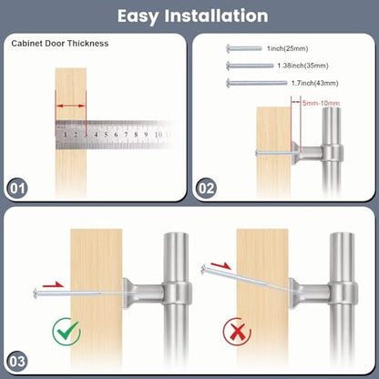 knobelite 5 Pack Hole Centers 5 inch Brushed Nickel Cabinet Handles Stainless Steel Kitchen Dresser Pulls with Zinc Alloy T Bar Drawer Pull Handle 7.5inch Length - color: Brushed Nickel, size: Hole Centers: 5inch