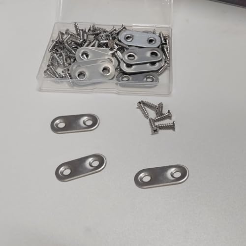20 Pack Straight Brace, Flat Straight Bracket with Screws,Stainless Straight Flat Brace, Repair Bracket, Flat Plate Straight Bracket, Stainless Steel Straight Bracket (Silver) - color: Silver