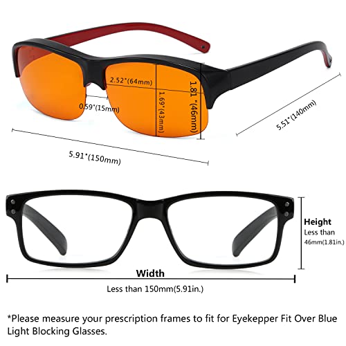 Eyekepper 100% Anti-Blue Light Blocking Fitover Glasses Wear Over Computer Glasses With Amber Lens - color: 1801-black Red-100% Blue Light Blocking