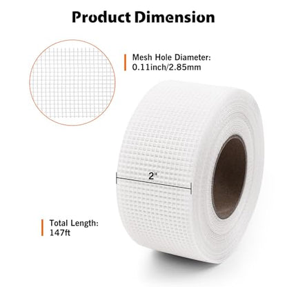 ROLLINGDOG Drywall Joint Tape, 2'' x147 ft Fiberglass Mesh Tape, Self-Adhesive Drywall Repair Tape for Wall Crack Repair, 1 Roll - style: Fiberglass Drywall Joint Tape