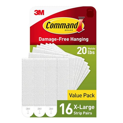 Command 20 lb XL 16 Pairs Heavyweight Picture Hanging Strips (32 Strips), Damage-Free Hangers for Picture Frames, No Tools Required, Ideal for Home Room Wall Decor, White Adhesive - style: 16 Pairs