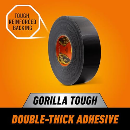 Gorilla Duct Tape, Black Tape, 1.88" x 50 yd (Pack of 1) - Heavy Duty and Weather Resistant for Indoor or Outdoor - size: 1 Pack