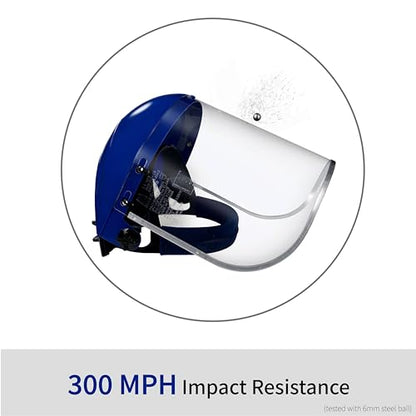 Blue Eagle Full Face Impact Resistant Safety Faceshield (B1BL+FC48) | Clear | Extrusion-Grade Polycarbonate Visor | 1 Set + Replacement Visor