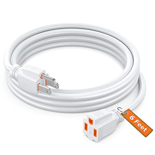 Maximm Extension Cord 6 Ft White Power Cords Indoor 16 Gauge Wire SJTW Heavy Duty ETL Listed (6Ft, White with Orange Indicators) - color: White, size: 6 Feet