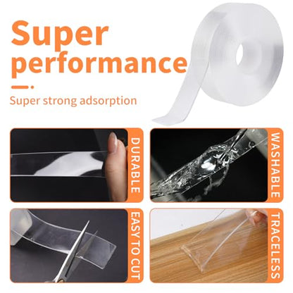 Double Sided Tape Heavy Duty, 9.85FT Nano Tape Extra Large Clear Mounting Tape, Removable Traceless Two Sided Adhesive Tape, Strong Grip Picture Hanging Strips Adhesive Poster Carpet Tape - size: 9.85ft