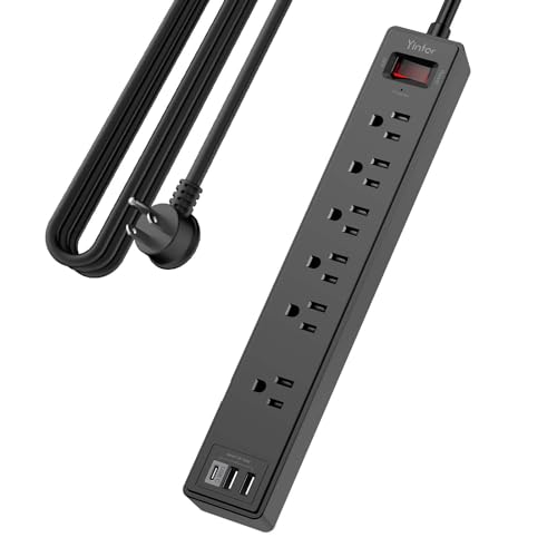 15Ft Power Strip Surge Protector - Yintar Extension Cord with 6 AC Outlets and 3 USB Ports for Home, Office, Dorm Essentials, 1680 Joules, ETL Listed, Black - color: Black, size: 15 Ft