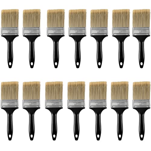 14 Ea 3 Inch Paint Brushes, Home Wall Trim House Paintbrush Bulk with Treated Plastic Handle, Cheap Paint Brushes for Wall Decor - size: 3 inches
