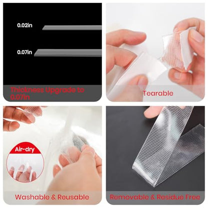 ADHES Double Sided Tape Heavy Duty, 1.18in x 16.4ft, Nano Tape, Reusable and Hand-Tearable Clear Mounting Tape, Strong Removable Adhesive for Wall, Poster, Picture Hanging, Carpet, DIY Projects