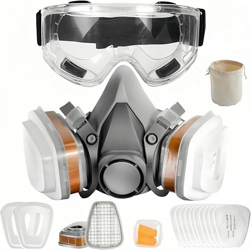 Dust Masks for Sanding, Paint Mask Respirator | Reusable Full Face Respirator Mask with Filters, Anti-Dust Gas Mask for Painting, Woodworking, Construction, Spraying, Chemicals, DIY Projects