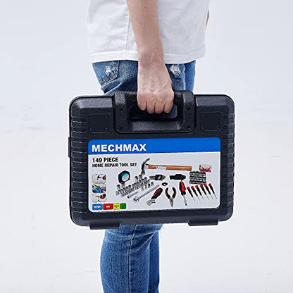 MECHMAX 149-Piece Tool Kit, Home & Auto Repair Hand Tool Set with Hammer, Socket Wrench, Pliers & Storage Case. Essential DIY Mechanics Set for Household, Apartment, Dorm & A Gift - style: 149 Piece