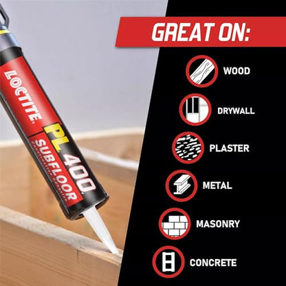Loctite PL 400 Subfloor Heavy Duty Adhesive, 10 fl oz, 12, Cartridge - size: 12 Pack/10 Ounce