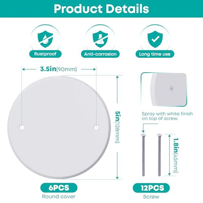 6 Pcs Smoke Detecte Cover Plate, 5 Inch Metal Round Blank Ceiling Cover Plate, Junction Box Covers For Outlet And Wall Light Hole, Electrical Box Covers With Hole Spacing 3.5 Inch - color: 6 PCS