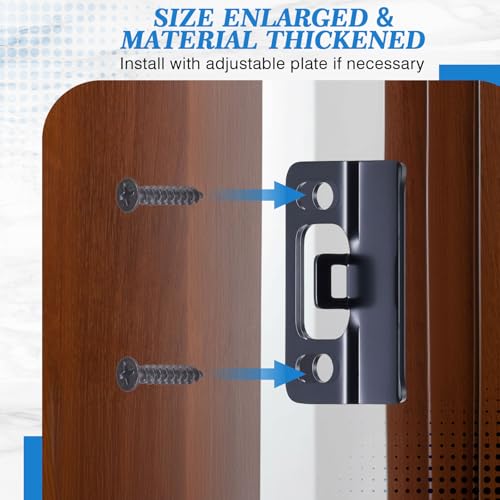 MorningRo 2 Sets Hardware Adjustable Strike Plate, Easy to Install, Extended Lip Strike Plate, Wide Lip Door Latch Striker for Secure Extend Doors, Black