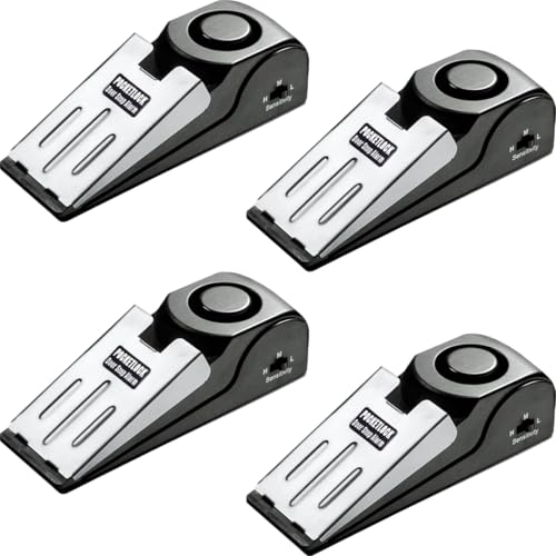 Door Stop Alarm with 120 dB Siren – Portable Travel Door Stopper Alarm Wedge for Hotel, Apartment & Dorm Security – Battery-Operated, Black, 4-Pack - size: 4 Pack