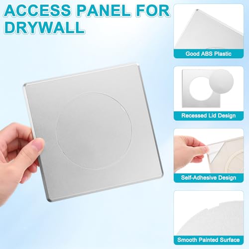 M METERXITY 1-Pack Access Panel for Drywall, 4x4 Inch Plastic Self Adhesive Wall Hole Cover Access Doors for Wiring Cable/Ceiling, Removable Plumbing Wall Panel [Silver Tone, Round] - color: Silver Tone