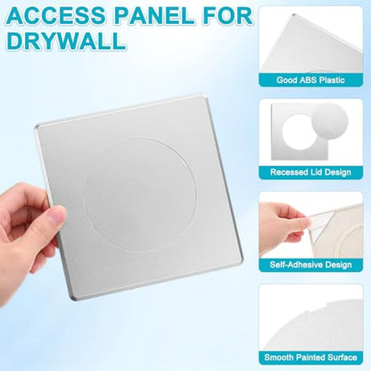 M METERXITY 1-Pack Access Panel for Drywall, 4x4 Inch Plastic Self Adhesive Wall Hole Cover Access Doors for Wiring Cable/Ceiling, Removable Plumbing Wall Panel [Silver Tone, Round] - color: Silver Tone