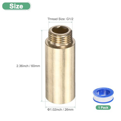 M METERXITY Shower Head Extension Arm, Brass G1/2 Male to Female Extension Pipe Fitting Adapter with PTFE Thread Seal Tape for Shower/Faucet, Pipe Plumbing Coupler 2.36"/60mm 1-Pack - size: 2.36"/60mm