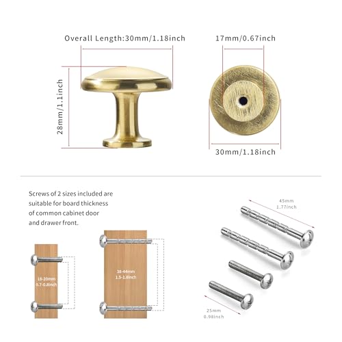 5 Pack Brushed Brass Cabinet Knobs Drawer Knob Kitchen Hardware - Single Hole Brushed Gold Cabinet Knobs Kitchen Cabinet Pulls for Closet Wardrobe Dresser Cupboard - color: Brushed Brass