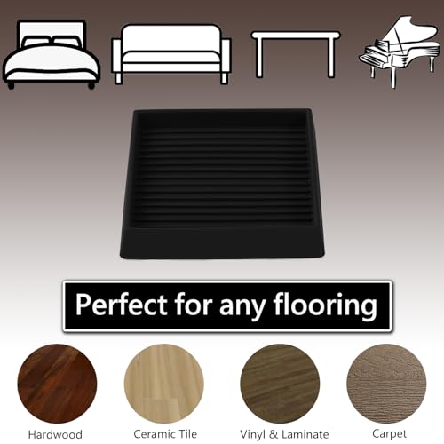 3x3 Square Rubber Furniture Caster Cups, Anti-Sliding Furniture Pads Bed Stopper Floor Protectors with Grip - Protect Any Flooring - size: 4 Pcs Black