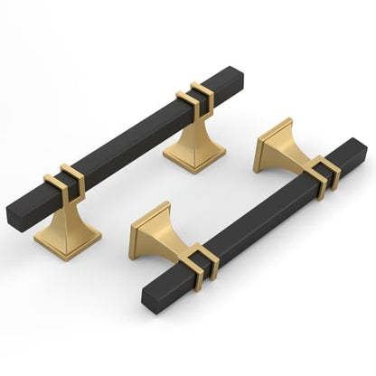 Haliwu 6 Pack 3-3/4 Inch Black and Gold Cabinet Pulls Matte Black Drawer Handles Square 2 Tone Hardware for Kitchen Cupboard - color: Black and Matte Gold, size: 96mm(3-3/4 inch)