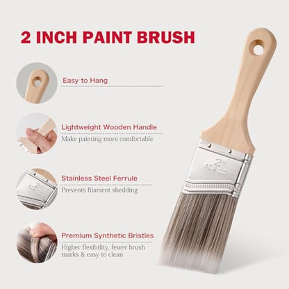 Mister Rui 2" Paint Brushes, 3 Pack, Angle Paint Brush Set for Latex and Oil Paints & Stains, Home Improvement - Interior & Exterior Use, 2 Inch Cut-in Trim Brush